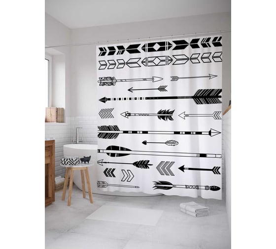 Штора (занавеска) для ванной JoyArty "Оружие индейцев" из сатена, 180х200 см с крючками, sc_14646 1