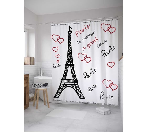 Штора (занавеска) для ванной JoyArty "Париж -всегда хорошая идея" из сатена, 180х200 см с крючками, sc_11330 1