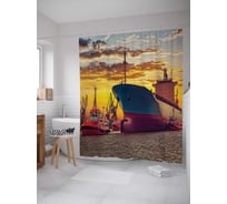 Штора (занавеска) для ванной JoyArty "Океанский порт" из сатена, 180х200 см с крючками, sc_17814