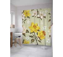 Штора (занавеска) для ванной JoyArty "Загадочное цветение" из сатена, 180х200 см с крючками, sc_11406