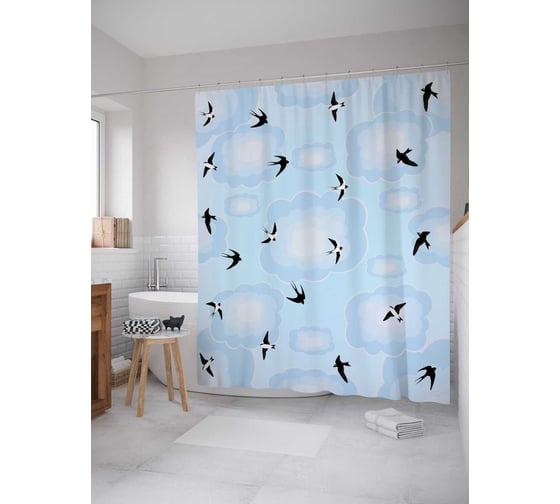 Штора (занавеска) для ванной JoyArty "Стая птиц" из сатена, 180х200 см с крючками, sc_14267 1