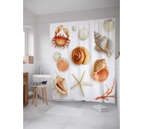 Штора (занавеска) для ванной JoyArty "Композиция с ракушками" из сатена, 180х200 см с крючками, sc_17269
