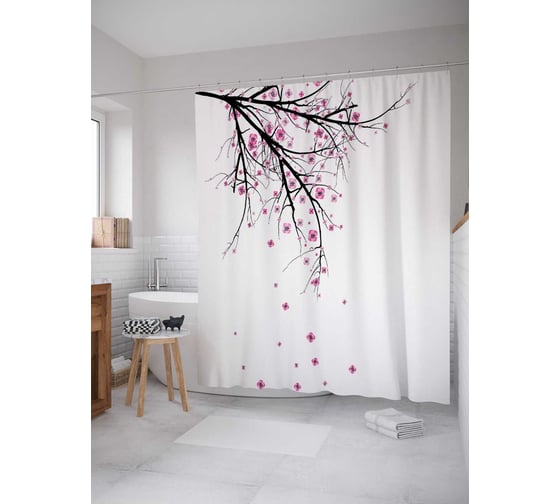Штора (занавеска) для ванной JoyArty "Новое цветение" из сатена, 180х200 см с крючками, sc_14306 1