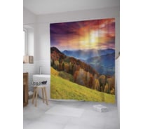 Штора (занавеска) для ванной JoyArty "Горный лес на закате" из сатена, 180х200 см с крючками, sc_10007