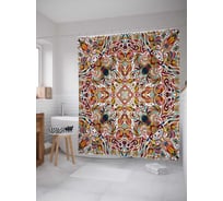 Штора (занавеска) для ванной JoyArty "Геометрические цветы" из сатена, 180х200 см с крючками, sc_16950
