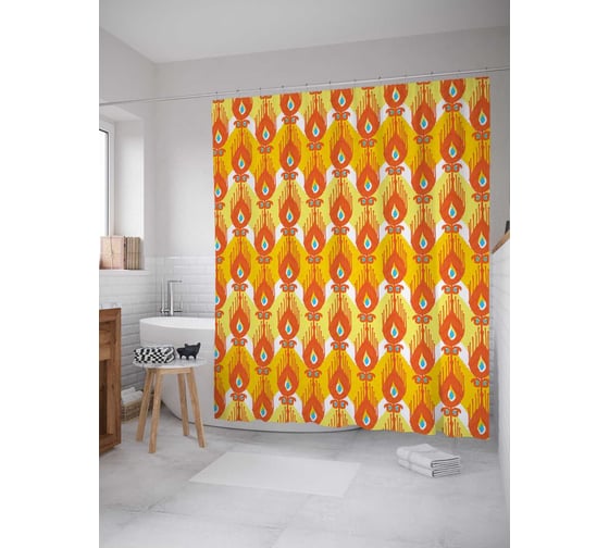 Штора (занавеска) для ванной JoyArty "Светлое тепло" из сатена, 180х200 см с крючками, sc_14335