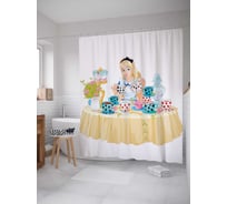 Штора (занавеска) для ванной JoyArty "Алиса на чаепитии" из сатена, 180х200 см с крючками, sc_14079