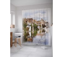 Штора (занавеска) для ванной JoyArty "Городской пейзаж" из сатена, 180х200 см с крючками, sc_17249