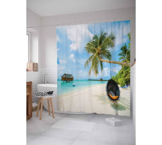 Штора (занавеска) для ванной JoyArty "Креативные качели" из сатена, 180х200 см с крючками, sc_13803 1