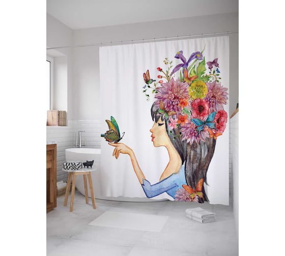 Штора (занавеска) для ванной JoyArty "Хранительница природы" из сатена, 180х200 см с крючками, sc_14529 1