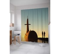 Штора (занавеска) для ванной JoyArty "Подводная лодка на берегу" из сатена, 180х200 см с крючками, sc_19459
