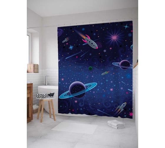 Штора (занавеска) для ванной JoyArty "На космической глубине" из сатена, 180х200 см с крючками, sc_1380 1