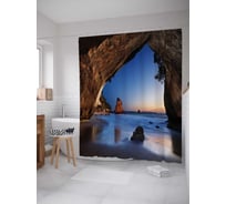 Штора (занавеска) для ванной JoyArty "Скальный берег" из сатена, 180х200 см с крючками, sc_14730