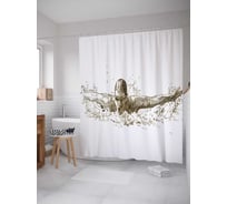 Штора (занавеска) для ванной JoyArty "Быстрый пловец" из сатена, 180х200 см с крючками, sc_17496