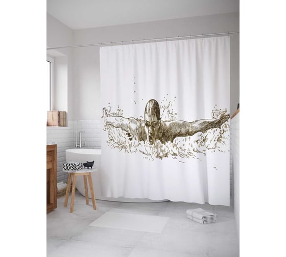 Штора (занавеска) для ванной JoyArty "Быстрый пловец" из сатена, 180х200 см с крючками, sc_17496 1