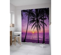 Штора (занавеска) для ванной JoyArty "Закат на пляже под пальмами" из сатена, 180х200 см с крючками, sc_10058
