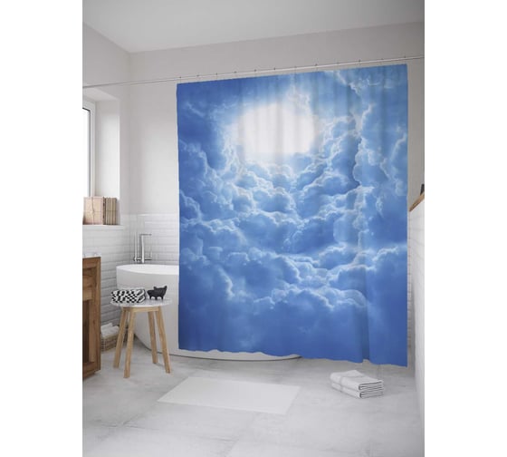 Штора (занавеска) для ванной JoyArty "Небесный тоннель" из сатена, 180х200 см с крючками, sc_11999
