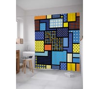 Штора (занавеска) для ванной JoyArty "Красочный геометрический узор" из сатена, 180х200 см с крючками, sc_19431