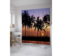 Штора (занавеска) для ванной JoyArty "Солнце прячется за пальмы" из сатена, 180х200 см с крючками, sc_12293