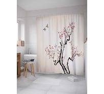 Штора (занавеска) для ванной JoyArty "Улетающие птицы" из сатена, 180х200 см с крючками, sc_17415