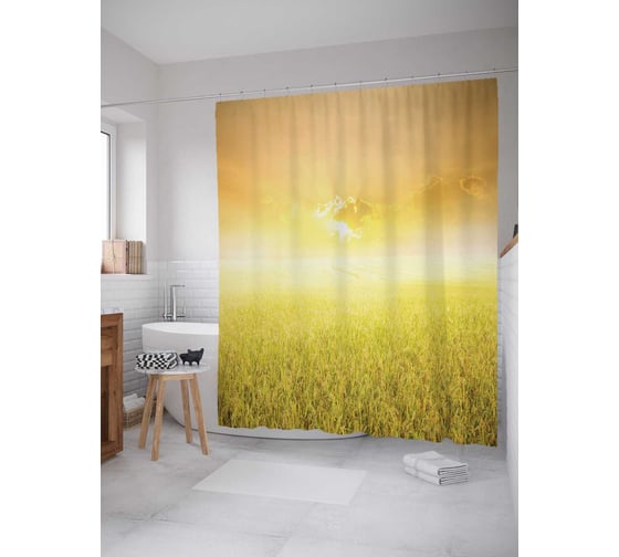 Штора (занавеска) для ванной JoyArty "Небесное светило" из сатена, 180х200 см с крючками, sc_17410 1