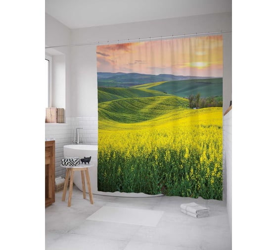Штора (занавеска) для ванной JoyArty "Волнистые поля" из сатена, 180х200 см с крючками, sc_17405 1