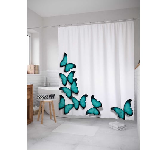 Штора (занавеска) для ванной JoyArty "Ловля бабочек" из сатена, 180х200 см с крючками, sc_12029 1