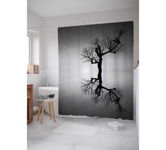 Штора (занавеска) для ванной JoyArty "Невозможная иллюзия" из сатена, 180х200 см с крючками, sc_17223