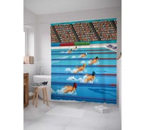 Штора (занавеска) для ванной JoyArty "Соревнование пловцов" из сатена, 180х200 см с крючками, sc_17499