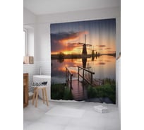 Штора (занавеска) для ванной JoyArty "Мельницы у реки" из сатена, 180х200 см с крючками, sc_17585