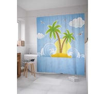 Штора (занавеска) для ванной JoyArty "Волнистый остров" из сатена, 180х200 см с крючками, sc_13807