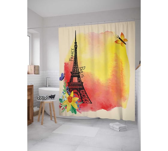 Штора (занавеска) для ванной JoyArty "Красочная Франция" из сатена, 180х200 см с крючками, sc_14720 1