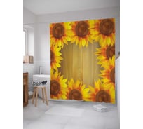 Штора (занавеска) для ванной JoyArty "Композиция с подсолнухами" из сатена, 180х200 см с крючками, sc_14826