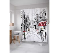 Штора (занавеска) для ванной JoyArty "Дождливый париж" из сатена, 180х200 см с крючками, sc_14713