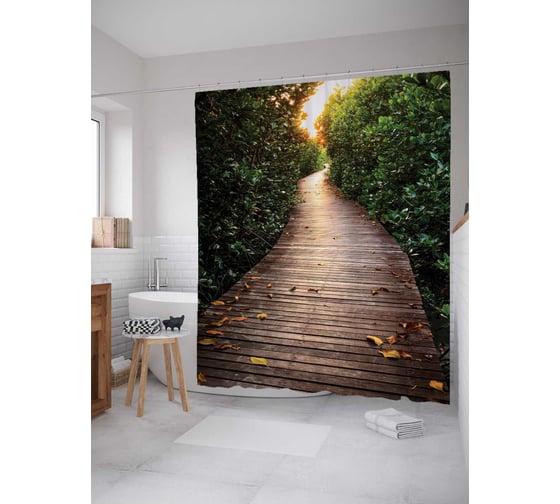 Штора (занавеска) для ванной JoyArty "Мостовые листья" из сатена, 180х200 см с крючками, sc_12152 1