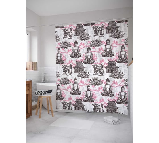 Штора (занавеска) для ванной JoyArty "Долина медитации" из сатена, 180х200 см с крючками, sc_12211 1