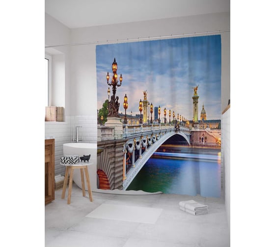 Штора (занавеска) для ванной JoyArty "Мостовые фонари" из сатена, 180х200 см с крючками, sc_12268