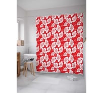 Штора (занавеска) для ванной JoyArty "Цветы на красном поле" из сатена, 180х200 см с крючками, sc_12281