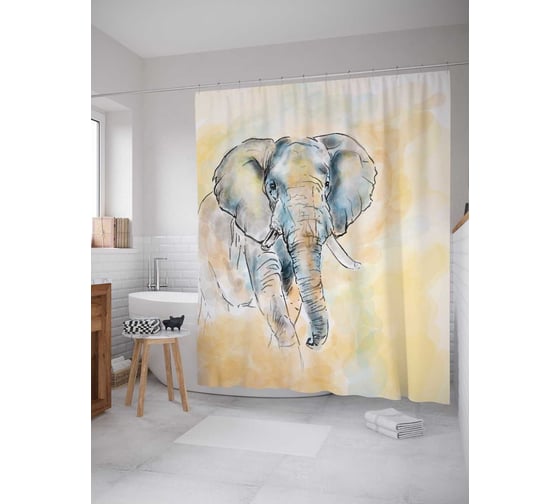 Штора (занавеска) для ванной JoyArty "Загадочный слон" из сатена, 180х200 см с крючками, sc_13713 1