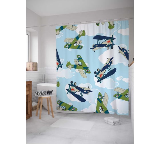 Штора (занавеска) для ванной JoyArty "Воздушные фигуры" из сатена, 180х200 см с крючками, sc_10627 1