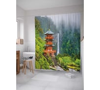 Штора (занавеска) для ванной JoyArty "Японская архитектура" из сатена, 180х200 см с крючками, sc_14121