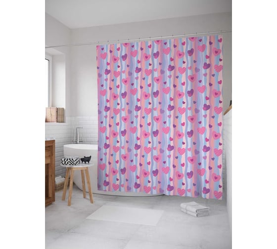 Штора (занавеска) для ванной JoyArty "Любовное плаванье" из сатена, 180х200 см с крючками, sc_11721 1