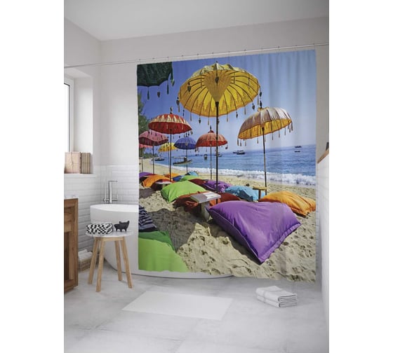 Штора (занавеска) для ванной JoyArty "Мягкий загар" из сатена, 180х200 см с крючками, sc_12253 1