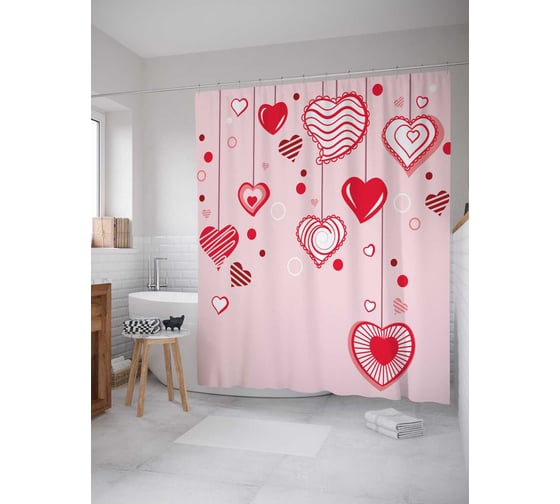 Штора (занавеска) для ванной JoyArty "Держи любовь" из сатена, 180х200 см с крючками, sc_11716 1