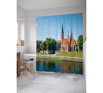 Штора (занавеска) для ванной JoyArty "Собор у воды" из сатена, 180х200 см с крючками, sc_14424