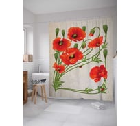 Штора (занавеска) для ванной JoyArty "Букет маков" из сатена, 180х200 см с крючками, sc_105992