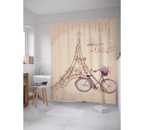 Штора (занавеска) для ванной JoyArty "На велосипеде в Париж" из сатена, 180х200 см с крючками, sc_1438
