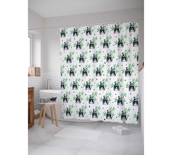 Штора (занавеска) для ванной JoyArty "Панды в удивлении" из сатена, 180х200 см с крючками, sc_12186 1