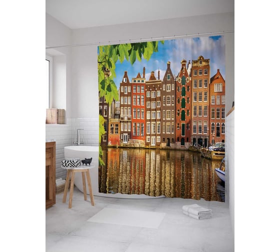 Штора (занавеска) для ванной JoyArty "Приятный вид" из сатена, 180х200 см с крючками, sc_14418