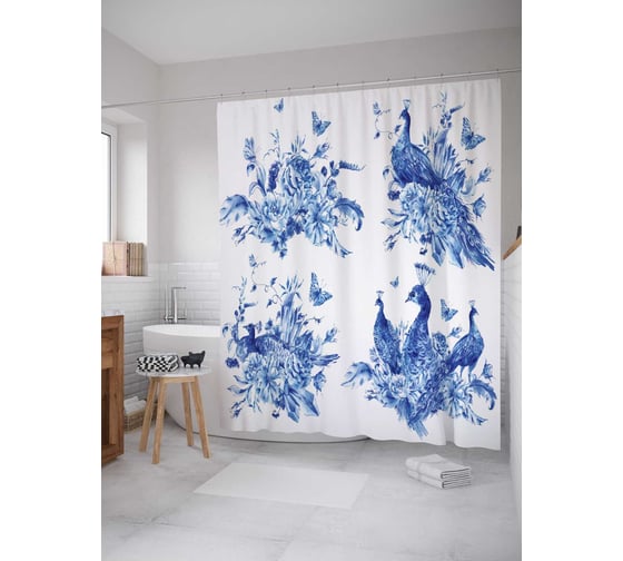 Штора (занавеска) для ванной JoyArty "Призрачные павлины" из сатена, 180х200 см с крючками, sc_17184 1